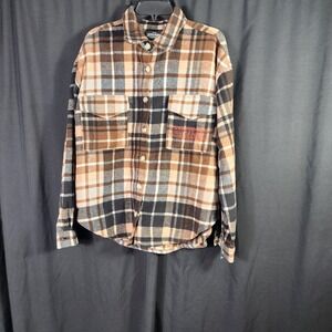 Netflix Stranger Things Plaid Flannel Shirt Brown Black Back Graphic Mens Large